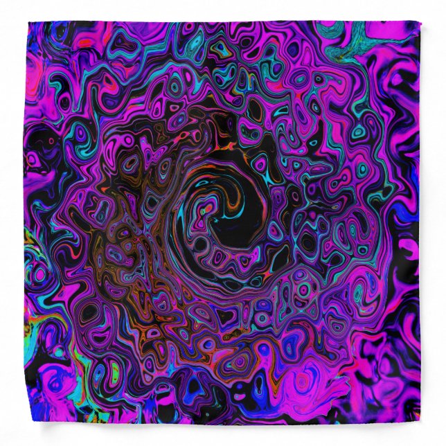 Trippy Black and Magenta Retro Liquid Swirl Bandana (Front)