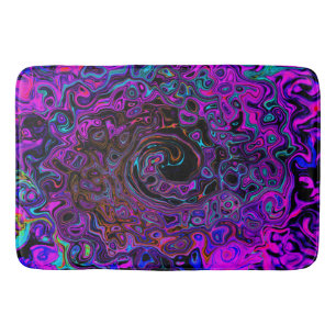 Trippy Black and Magenta Retro Liquid Swirl Bath Mat