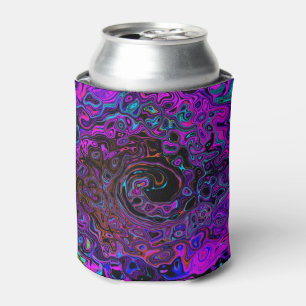 Trippy Black and Magenta Retro Liquid Swirl Can Cooler