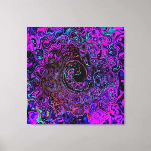 Trippy Black and Magenta Retro Liquid Swirl Canvas Print