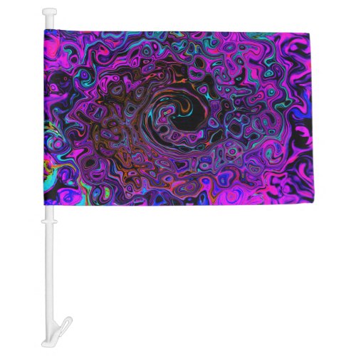 Trippy Black and Magenta Retro Liquid Swirl Car Flag