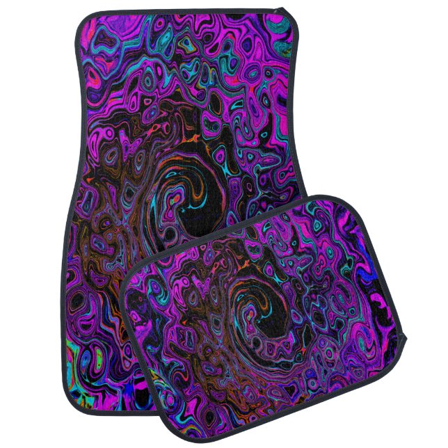 Trippy Black and Magenta Retro Liquid Swirl Car Floor Mat (Set)