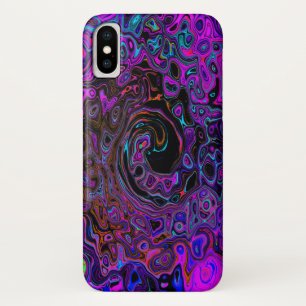 Trippy Black and Magenta Retro Liquid Swirl iPhone X Case