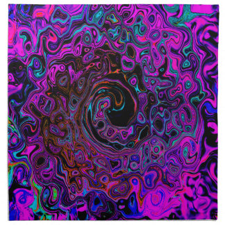 Trippy Black and Magenta Retro Liquid Swirl Cloth Napkin