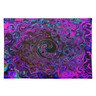 Trippy Black and Magenta Retro Liquid Swirl Cloth Placemat
