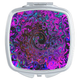 Trippy Black and Magenta Retro Liquid Swirl Compact Mirror