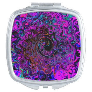 Trippy Black and Magenta Retro Liquid Swirl Compact Mirror