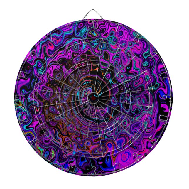 Trippy Black and Magenta Retro Liquid Swirl Dart Board (Front)