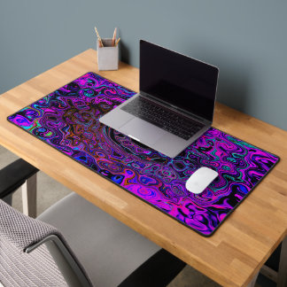 Trippy Black and Magenta Retro Liquid Swirl Desk Mat