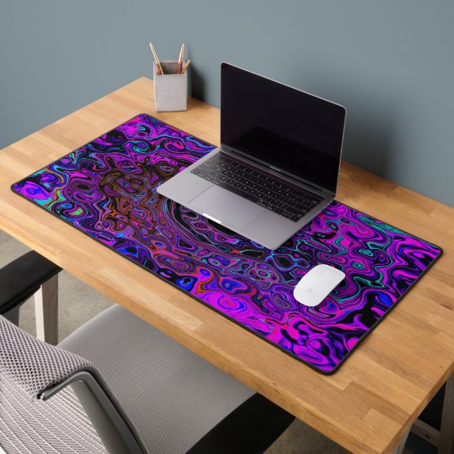 Trippy Black and Magenta Retro Liquid Swirl Desk Mat (Office 2)
