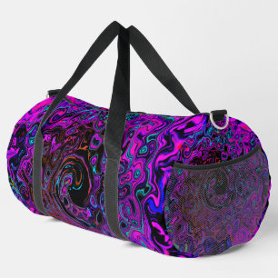 Trippy Black and Magenta Retro Liquid Swirl Duffle Bag