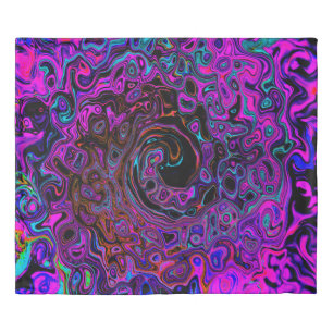 Trippy Black and Magenta Retro Liquid Swirl Duvet Cover
