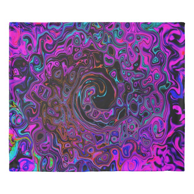 Trippy Black and Magenta Retro Liquid Swirl Duvet Cover (Front)