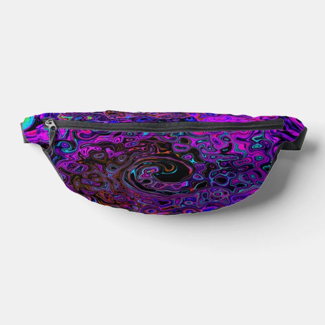 Trippy Black and Magenta Retro Liquid Swirl Fanny Pack (Lay Down)