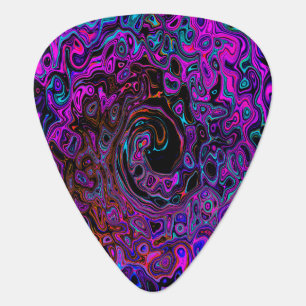 Trippy Black and Magenta Retro Liquid Swirl Guitar Pick