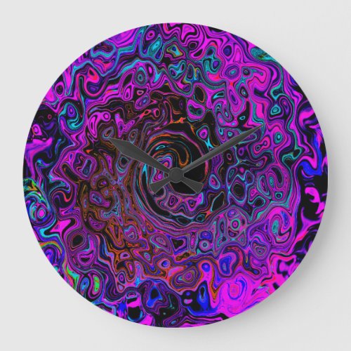 Trippy Black and Magenta Retro Liquid Swirl Large Clock