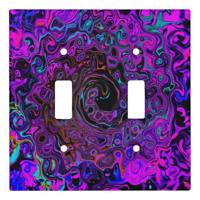 Trippy Black and Magenta Retro Liquid Swirl Light Switch Cover (Front)