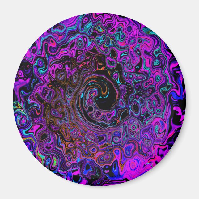 Trippy Black and Magenta Retro Liquid Swirl Magnet (Front)