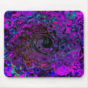 Trippy Black and Magenta Retro Liquid Swirl Mouse Pad