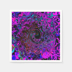 Trippy Black and Magenta Retro Liquid Swirl Napkins