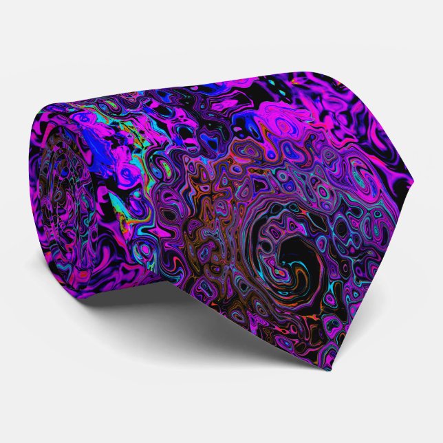 Trippy Black and Magenta Retro Liquid Swirl Neck Tie (Rolled)