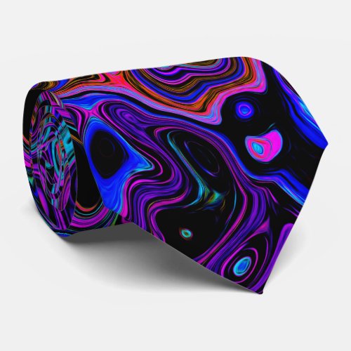 Trippy Black and Magenta Retro Liquid Swirl Neck Tie