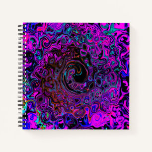 Trippy Black and Magenta Retro Liquid Swirl Notebook