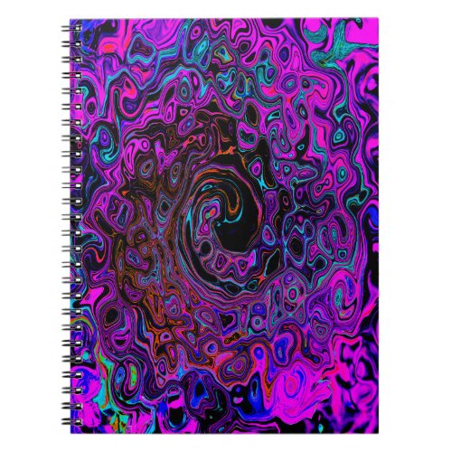 Trippy Black and Magenta Retro Liquid Swirl Notebook