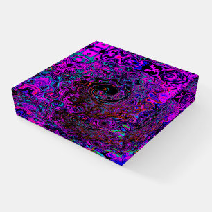 Trippy Black and Magenta Retro Liquid Swirl Paperweight