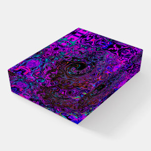 Trippy Black and Magenta Retro Liquid Swirl Paperweight