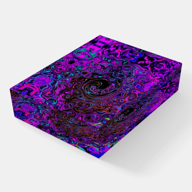 Trippy Black and Magenta Retro Liquid Swirl Paperweight (Angled)