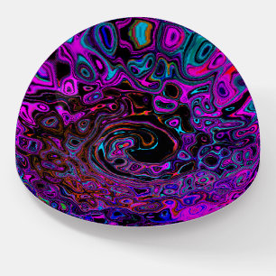 Trippy Black and Magenta Retro Liquid Swirl Paperweight