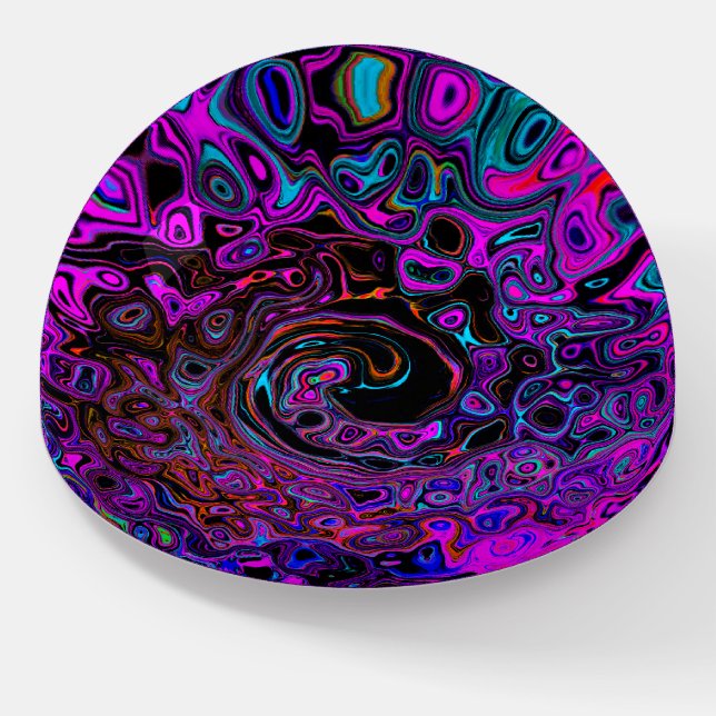 Trippy Black and Magenta Retro Liquid Swirl Paperweight (Angled)