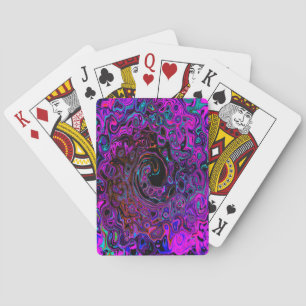 Trippy Black and Magenta Retro Liquid Swirl Poker Cards