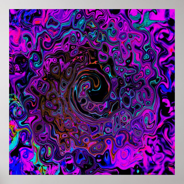 Trippy Black and Magenta Retro Liquid Swirl Poster (Front)