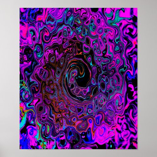 Trippy Black and Magenta Retro Liquid Swirl Poster