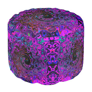 Trippy Black and Magenta Retro Liquid Swirl Pouf