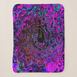 Trippy Black and Magenta Retro Liquid Swirl Sherpa Blanket