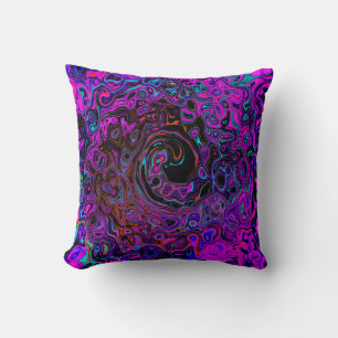 Trippy Black and Magenta Retro Liquid Swirl Throw Pillow