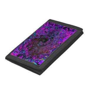 Trippy Black and Magenta Retro Liquid Swirl Tri-fold Wallet