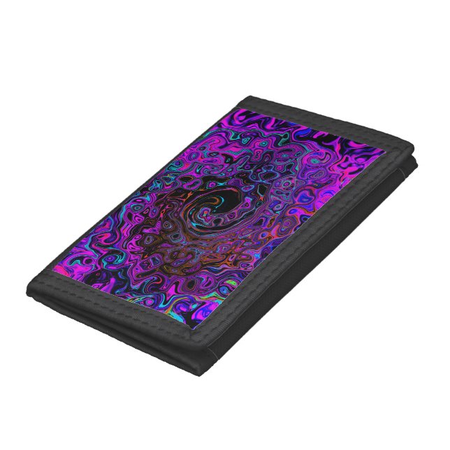 Trippy Black and Magenta Retro Liquid Swirl Trifold Wallet (Bottom)