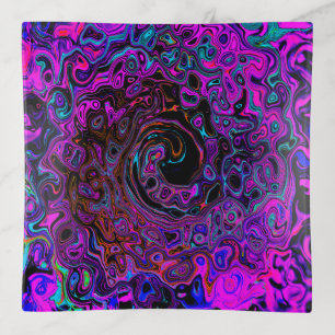 Trippy Black and Magenta Retro Liquid Swirl Trinket Tray