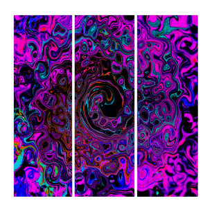 Trippy Black and Magenta Retro Liquid Swirl Triptych