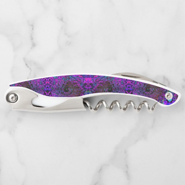 Trippy Black and Magenta Retro Liquid Swirl Waiter's Corkscrew (Front)