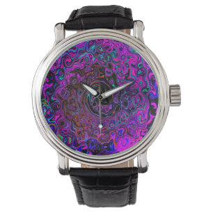 Trippy Black and Magenta Retro Liquid Swirl Watch