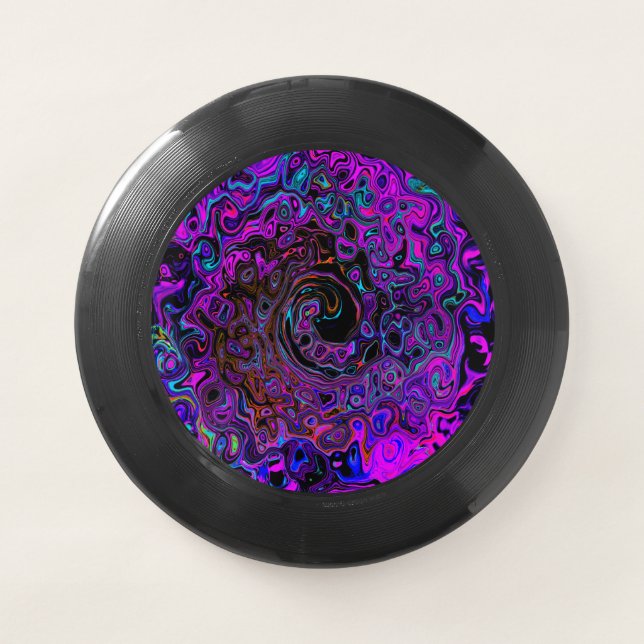 Trippy Black and Magenta Retro Liquid Swirl Wham-O Frisbee (Front)