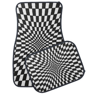 Trippy Black and White checkered Set of Car Mats