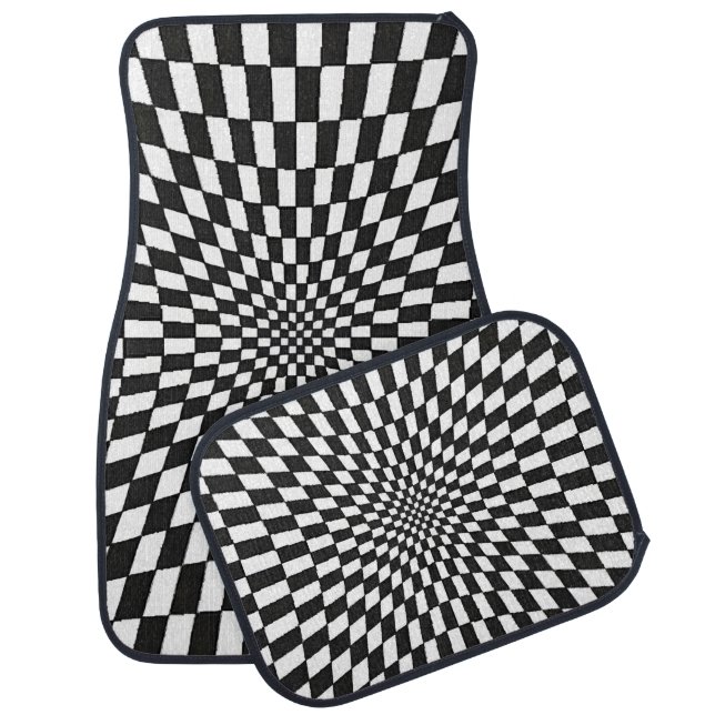 Trippy Black and White checkered Set of Car Mats (Set)