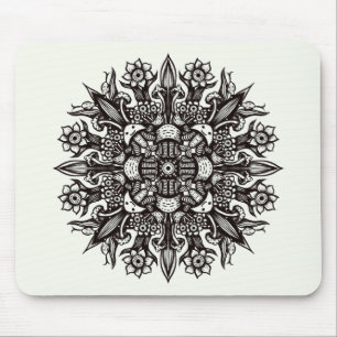 Trippy black and white cool psychedelic mandala mouse pad