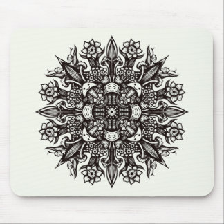 Trippy black and white cool psychedelic mandala mouse pad